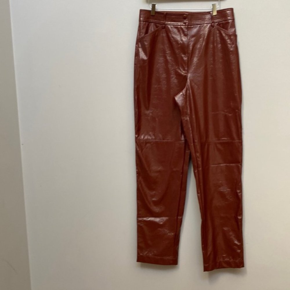 ❗️SOLD❗️Aritzia Wilfred Rustic Burnt Orange Faux Leather Funk Pants Size 12 - Picture 4 of 11